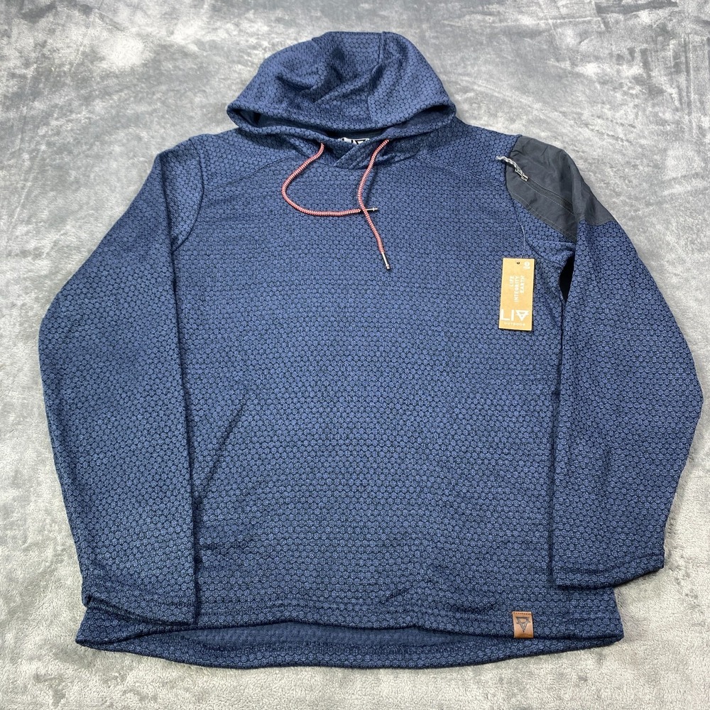 LIV Outdoor Mens Hoodie Mens Medium Blue Jacket Waffle Knit Octagon Pattern NEW